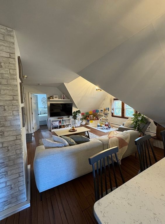 Interior, Living room, Stone Walls, Wood Texture Flooring