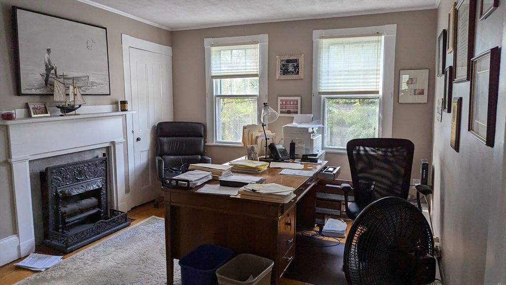 Fireplace, Home Office, Interior, Wood Texture Flooring
