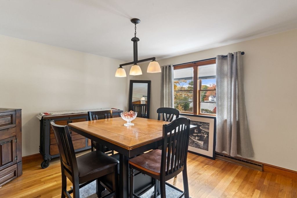 Dining room, Interior, Pendant Lights, Wood Texture Flooring