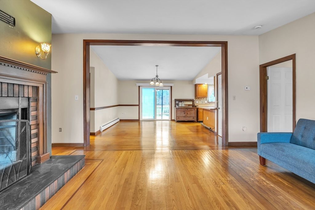 Empty room, Interior, Kitchen, Pendant Lights, Wood Texture Flooring
