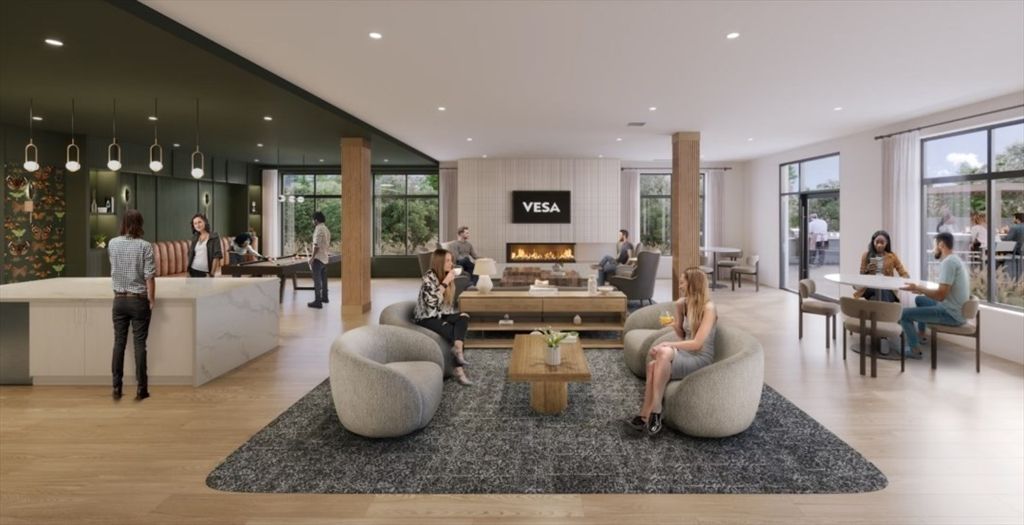 Dining room, Fireplace, Interior, Living room, Pendant Lights, Recessed Lighting, Wood Texture Flooring