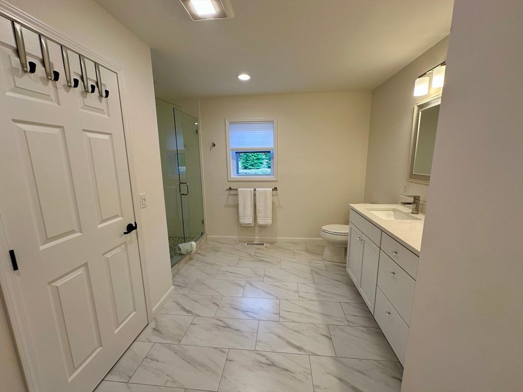Bathroom, Glass Shower, Interior, Marble, Recessed Lighting