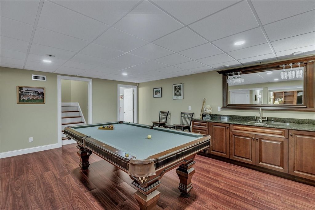Billiard Table, Game Room, Interior, Recessed Lighting, Wood Texture Flooring