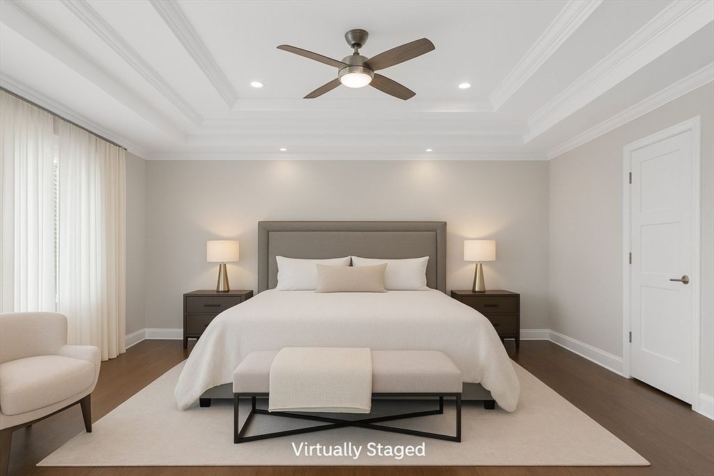 Bedroom, Interior, Recessed Lighting, Wood Texture Flooring