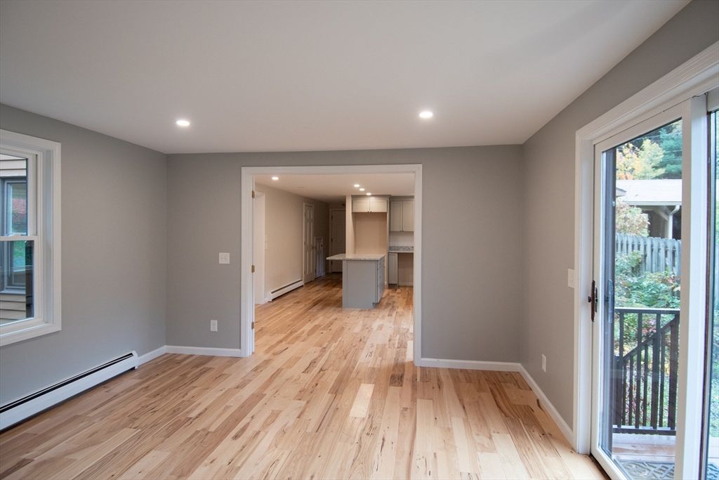 Empty room, Interior, Kitchen, Recessed Lighting, Wood Texture Flooring