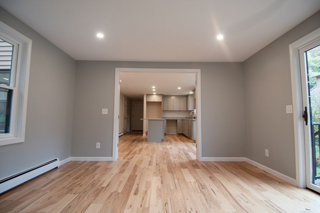 Empty room, Interior, Kitchen, Recessed Lighting, Wood Texture Flooring