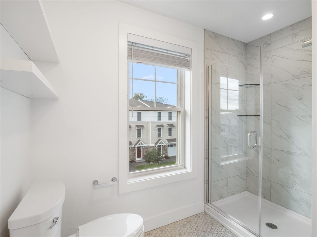 Bathroom, Glass Shower, Interior, Marble Walls, Recessed Lighting