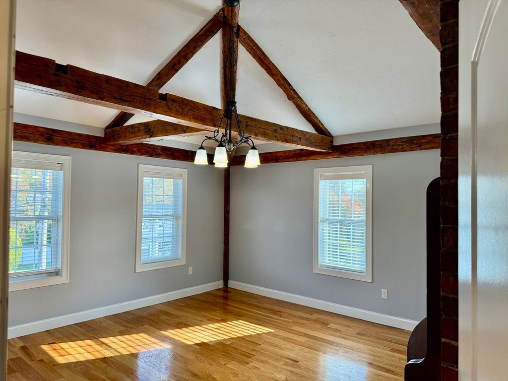 Chandelier, Empty room, Interior, Wooden Beams, Wood Texture Flooring