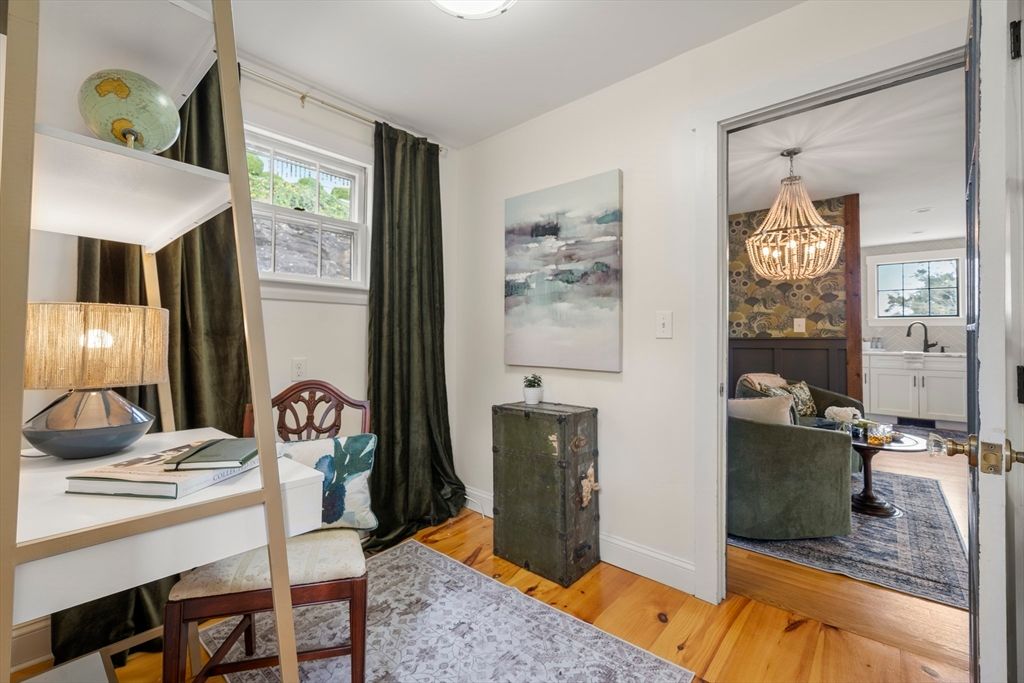 Chandelier, Home Office, Interior, Wood Texture Flooring