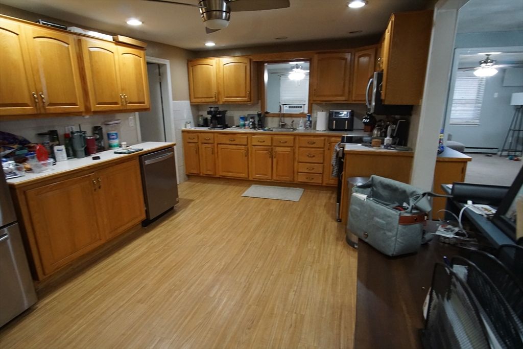 Interior, Kitchen, Recessed Lighting, Wood Texture Flooring