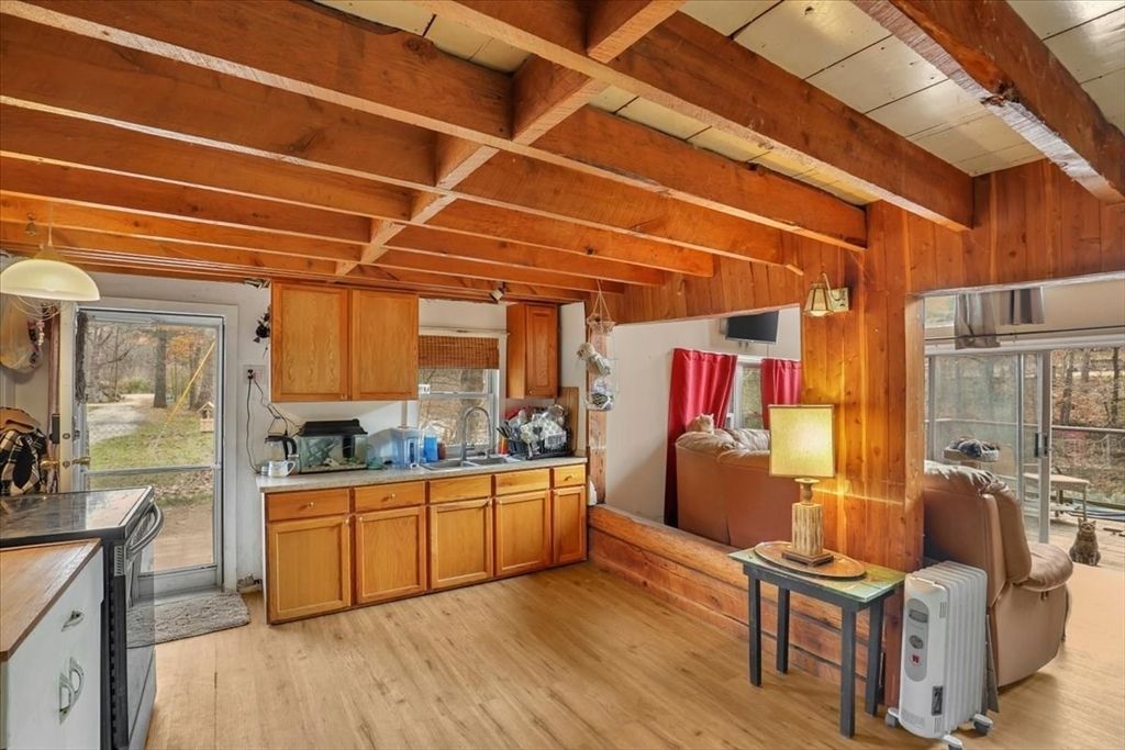 Interior, Kitchen, Wooden Beams, Wood Texture Flooring, Wooden Walls