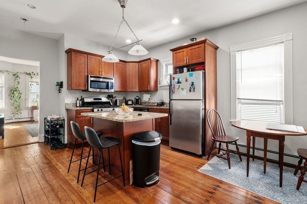 Interior, Kitchen, Pendant Lights, Recessed Lighting, Wood Texture Flooring