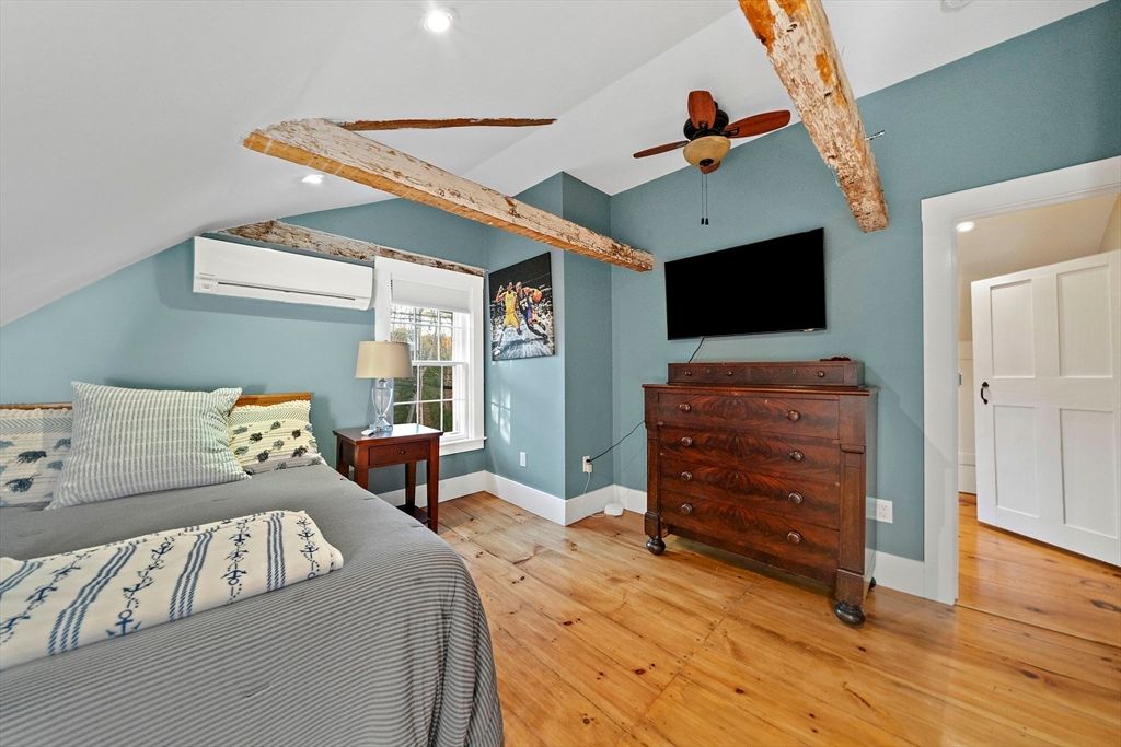 Bedroom, Interior, Recessed Lighting, Wooden Beams, Wood Texture Flooring