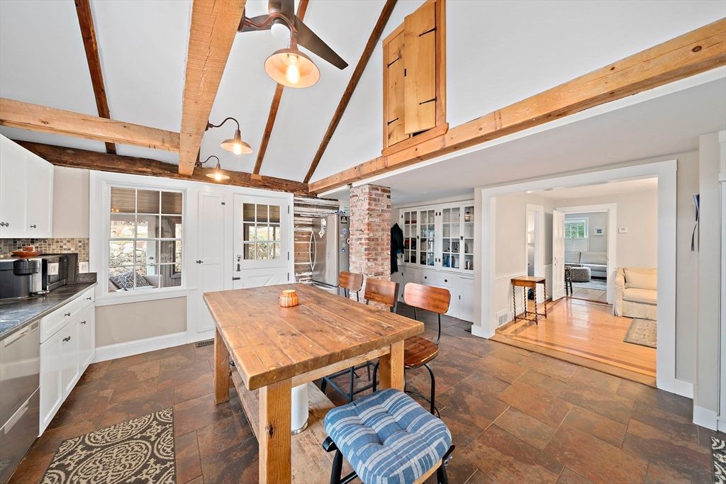Dining room, Interior, Kitchen, Wooden Beams, Wood Texture Flooring