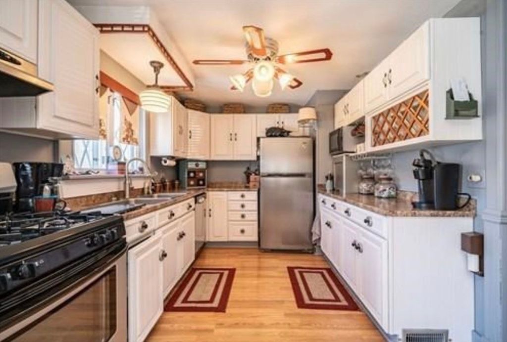 Interior, Kitchen, Pendant Lights, Stainless Steel Appliances, Wood Texture Flooring