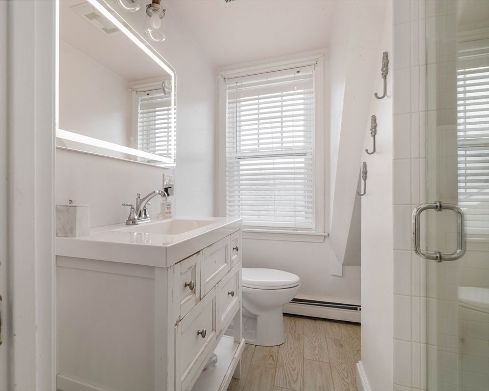 Bathroom, Glass Shower, Interior, Wood Texture Flooring