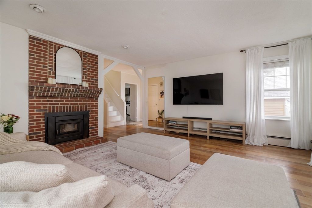 Fireplace, Interior, Living room, Stone Walls, Wood Texture Flooring