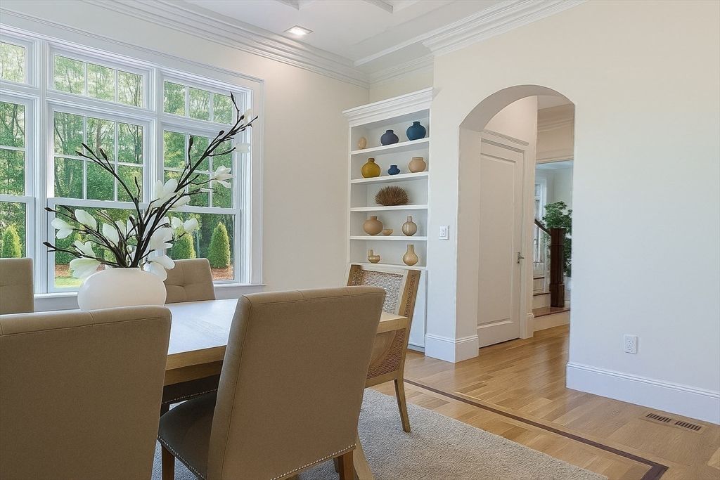 Dining room, Interior, Recessed Lighting, Wood Texture Flooring