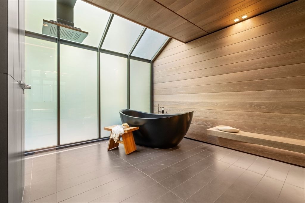 Bathroom, Free Standing Baths, Interior, Recessed Lighting, Wooden Ceilings, Wooden Walls