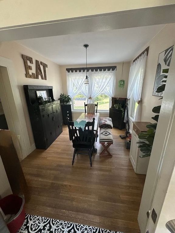 Dining room, Interior, Pendant Lights, Wood Texture Flooring