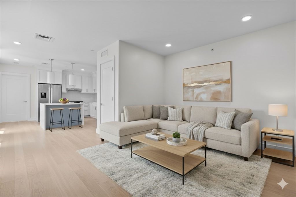 Interior, Kitchen, Living room, Pendant Lights, Recessed Lighting, Stainless Steel Appliances, Wood Texture Flooring