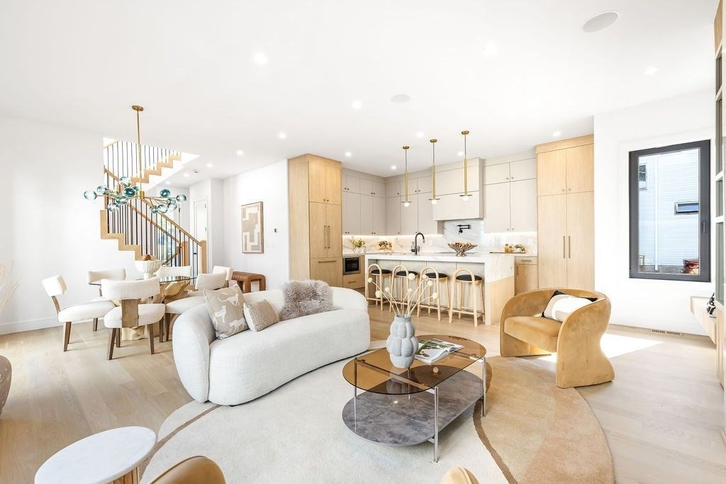 Dining room, Interior, Kitchen, Living room, Pendant Lights, Recessed Lighting, Wood Texture Flooring