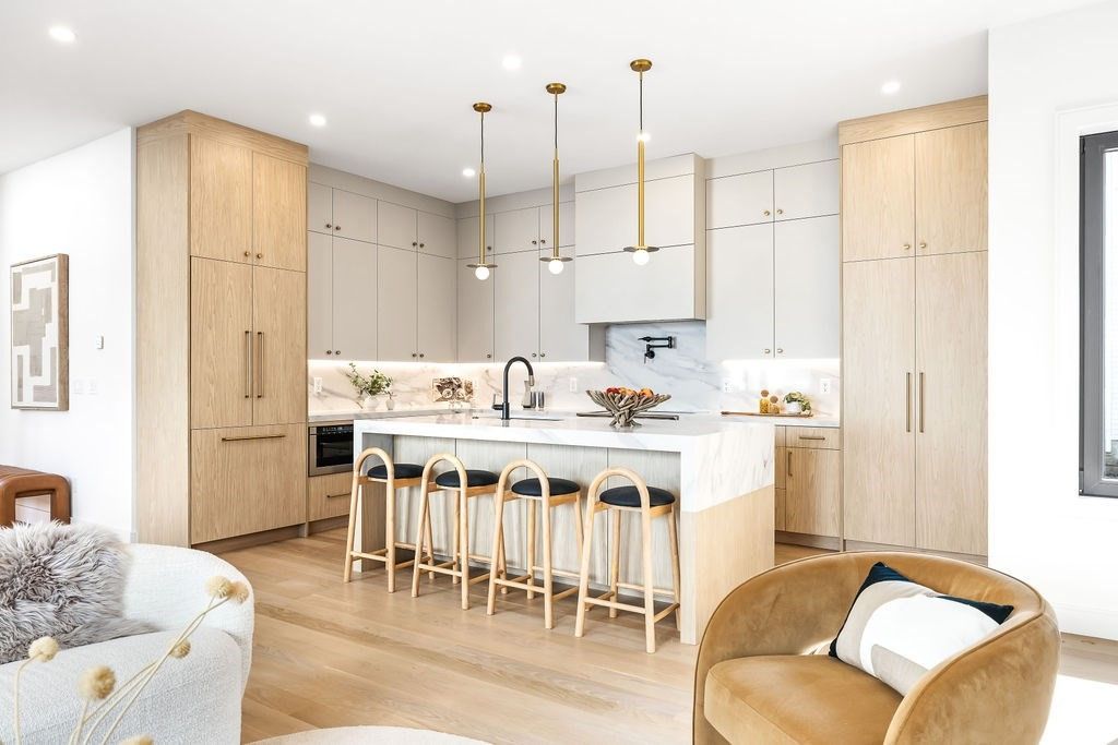 Interior, Kitchen, Pendant Lights, Recessed Lighting, Wood Texture Flooring