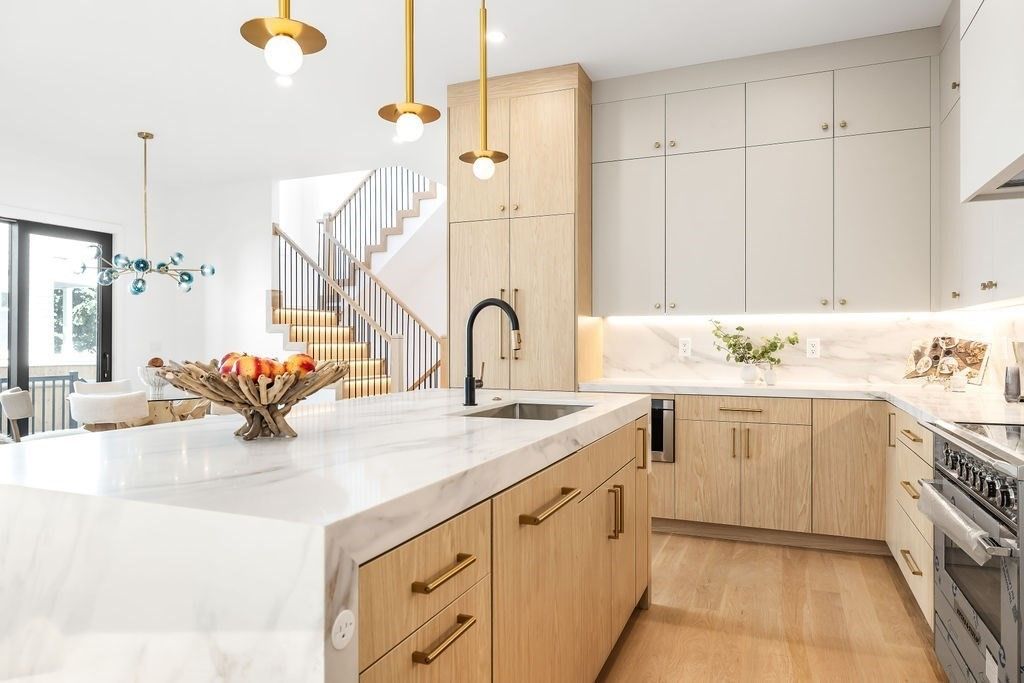 Interior, Kitchen, Pendant Lights, Recessed Lighting, Wood Texture Flooring