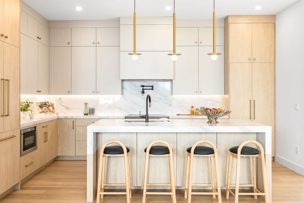 Interior, Kitchen, Pendant Lights, Recessed Lighting, Wood Texture Flooring