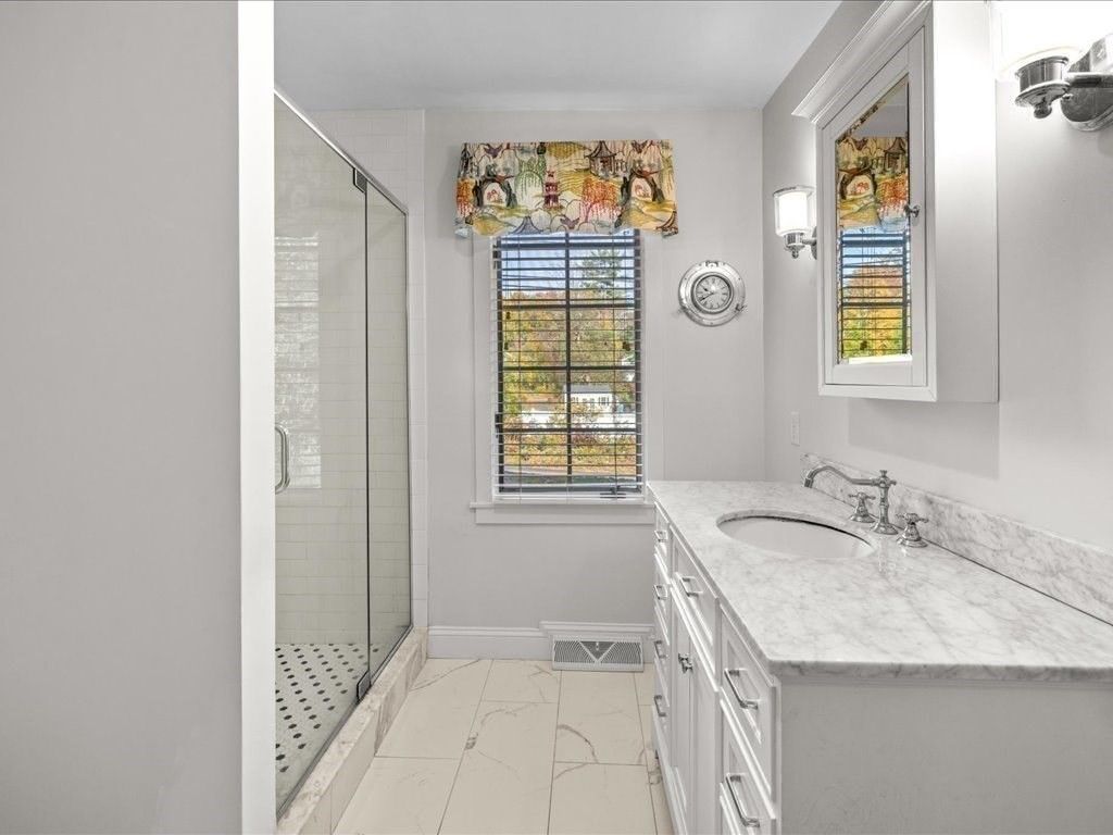 Bathroom, Dual Sink Vanities, Glass Shower, Interior, Marble