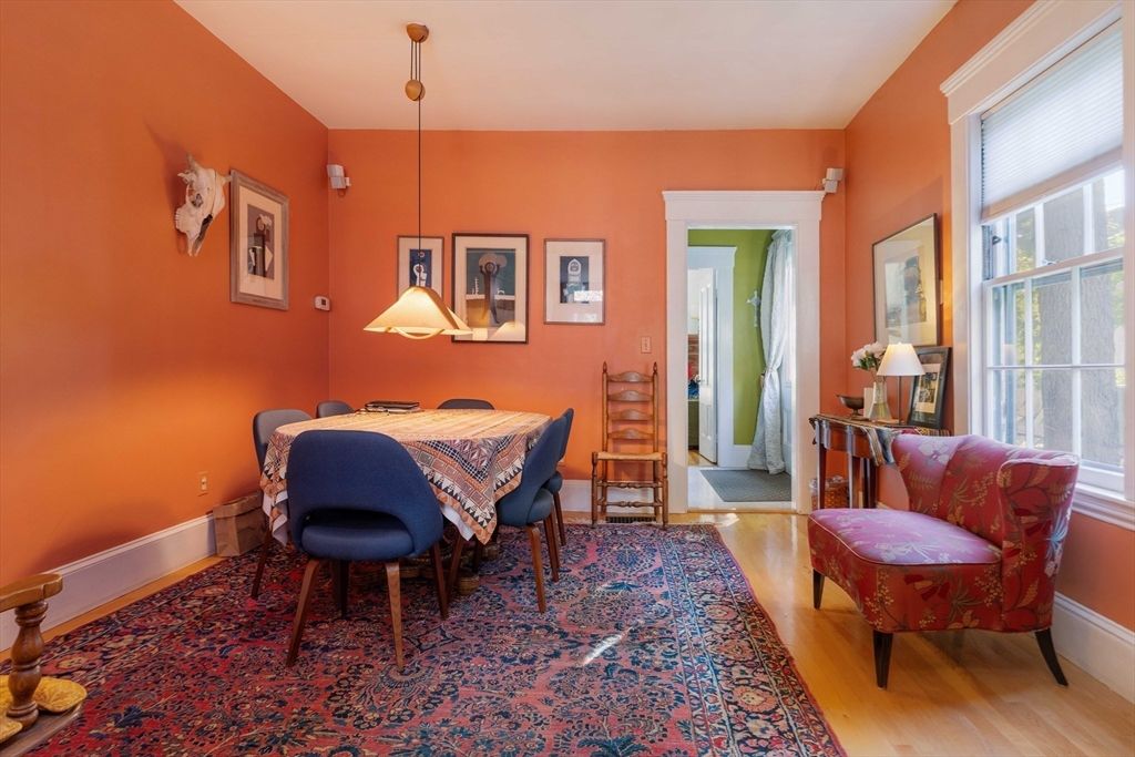 Dining room, Interior, Pendant Lights, Wood Texture Flooring