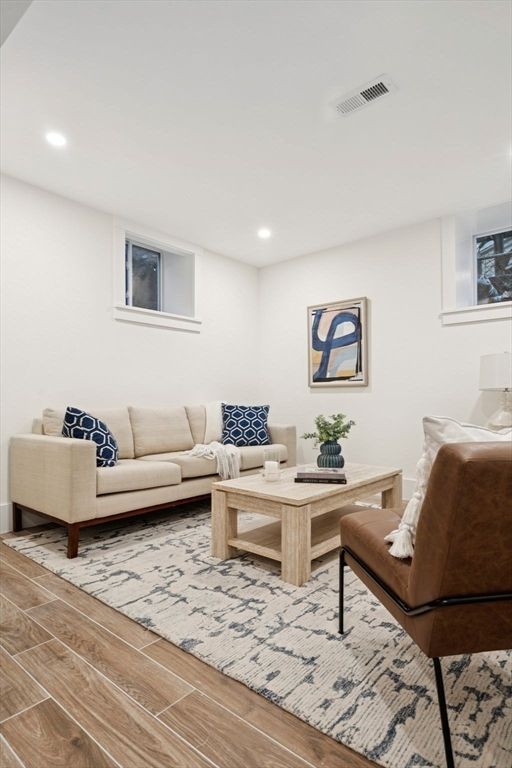 Interior, Living room, Recessed Lighting, Wood Texture Flooring