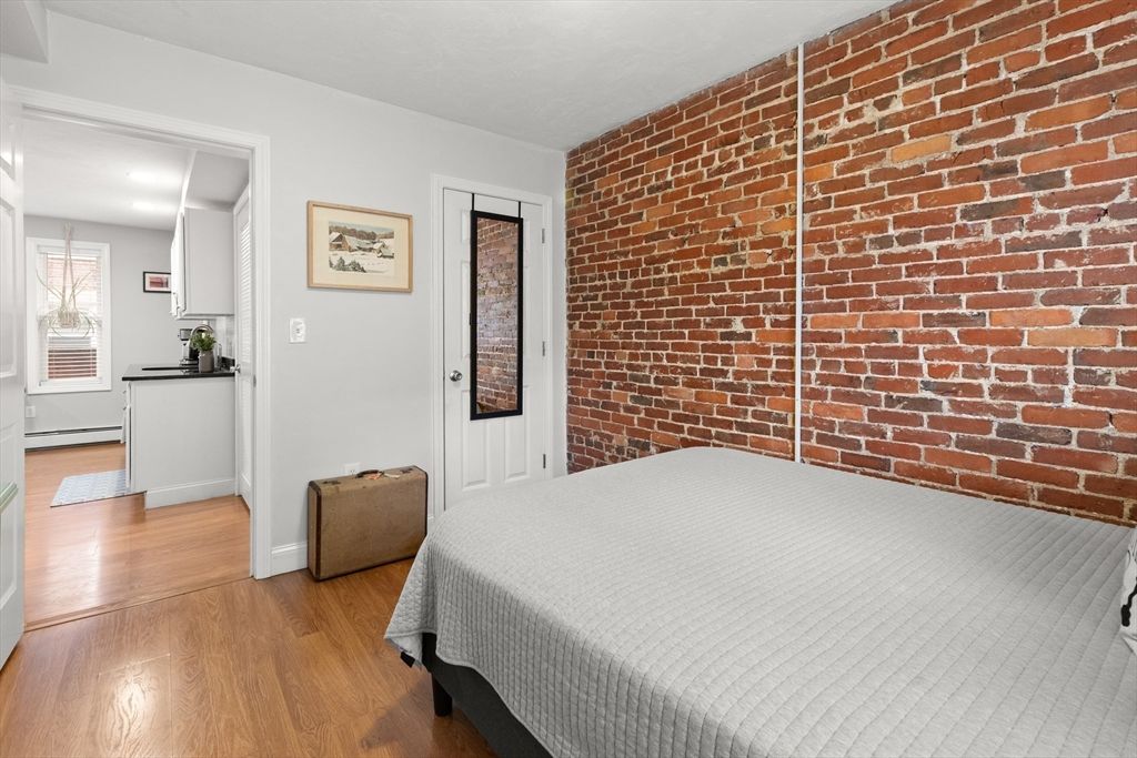 Bedroom, Interior, Stone Walls, Wood Texture Flooring