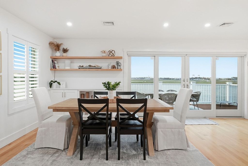 Dining room, Interior, Recessed Lighting, Water, Wood Texture Flooring