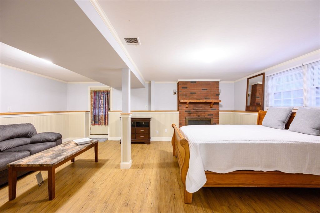 Bedroom, Fireplace, Interior, Wood Texture Flooring