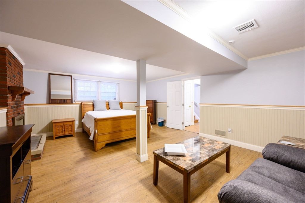 Bedroom, Fireplace, Interior, Wood Texture Flooring