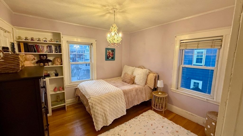 Bedroom, Chandelier, Interior, Wood Texture Flooring