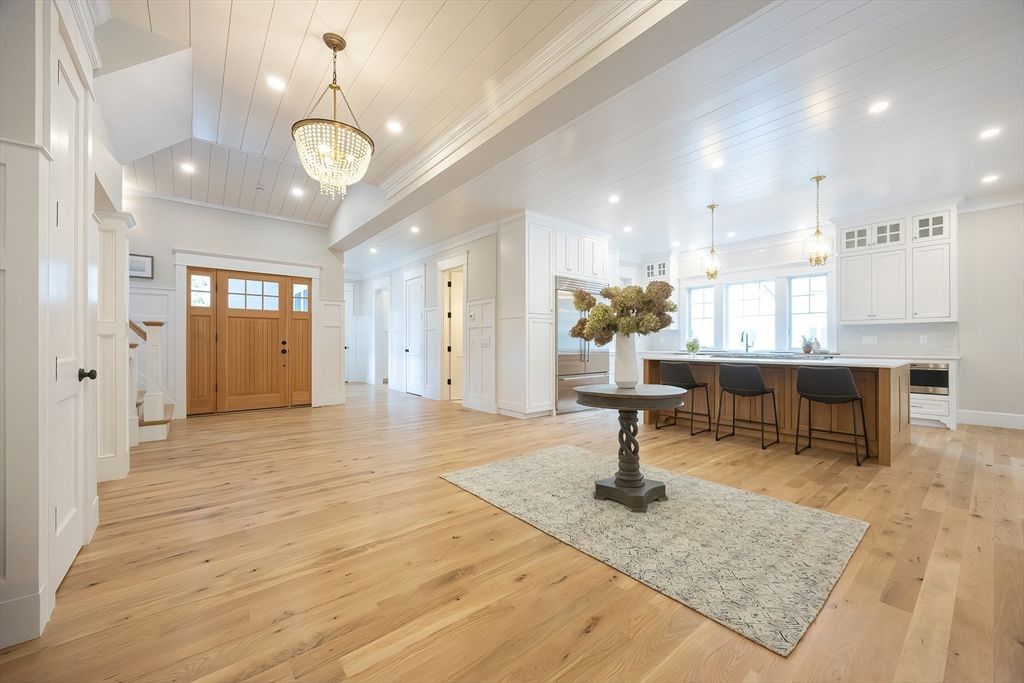 Chandelier, Interior, Kitchen, Pendant Lights, Recessed Lighting, Wood Texture Flooring