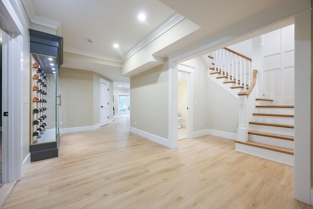 Empty room, Interior, Recessed Lighting, Wine Storage, Wood Texture Flooring