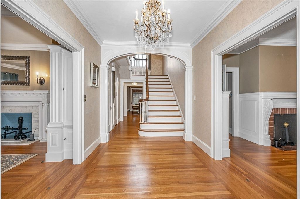 Chandelier, Fireplace, Interior, Wood Texture Flooring