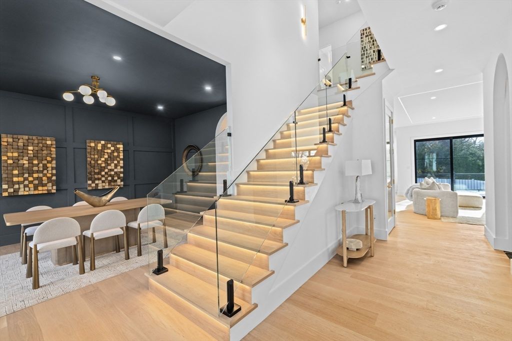 Dining room, Interior, Pendant Lights, Recessed Lighting, Wood Texture Flooring