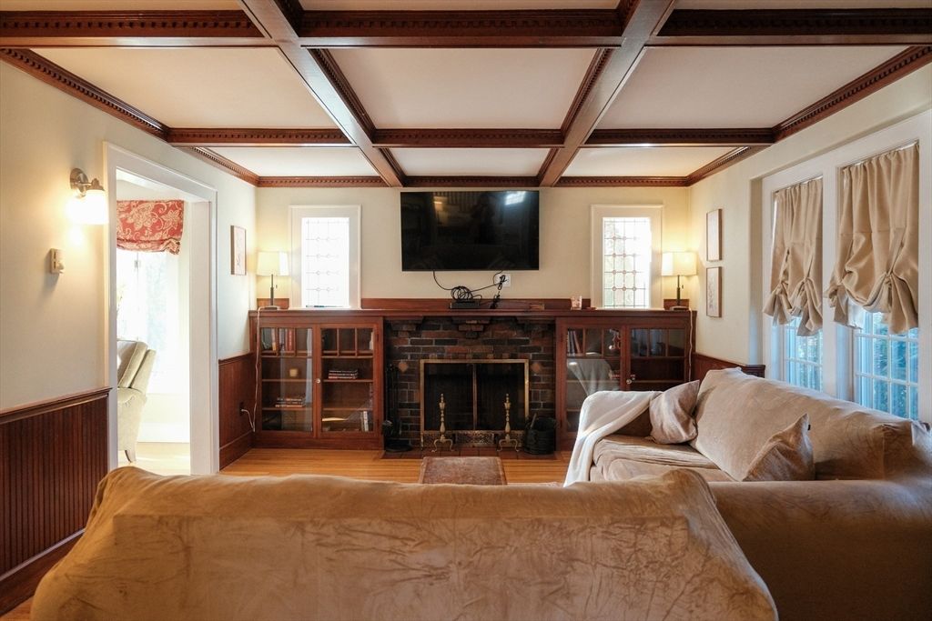 Fireplace, Interior, Living room, Wooden Beams, Wood Texture Flooring