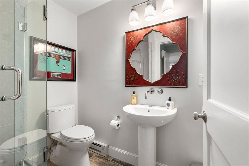 Bathroom, Glass Shower, Interior, Wood Texture Flooring