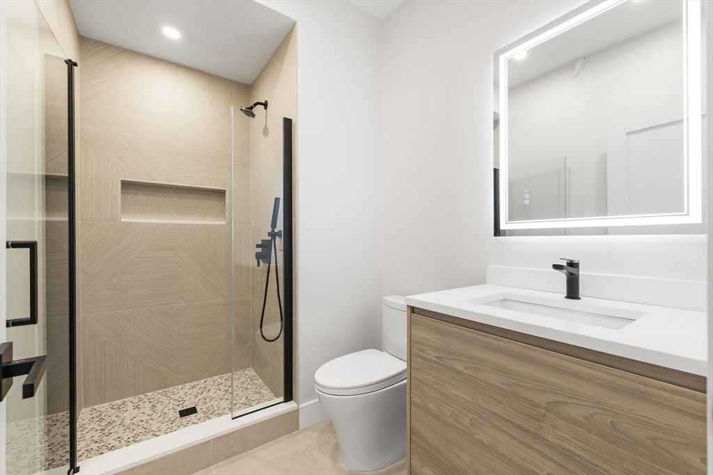 Bathroom, Glass Shower, Interior, Recessed Lighting