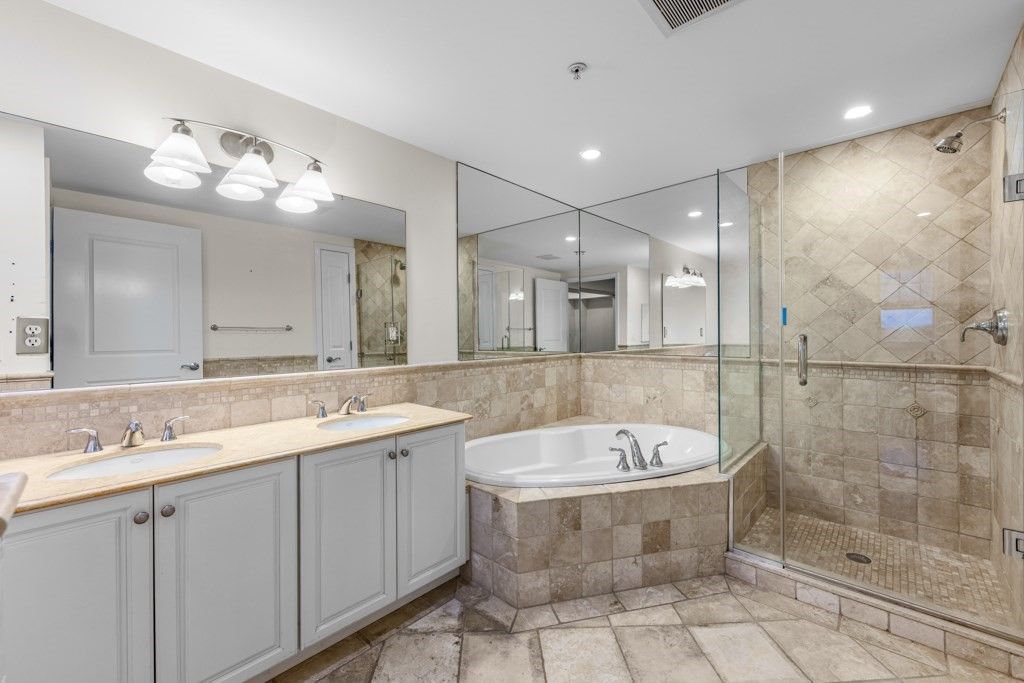 Bathroom, Dual Sink Vanities, Glass Shower, Interior, Recessed Lighting