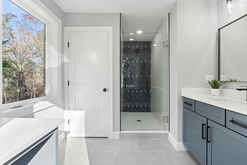 Bathroom, Glass Shower, Interior, Marble Walls, Recessed Lighting