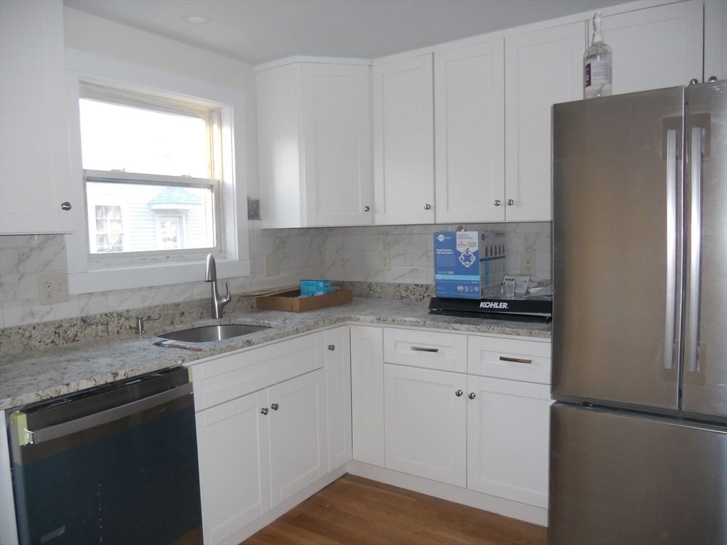 Interior, Kitchen, Marble Walls, Wood Texture Flooring