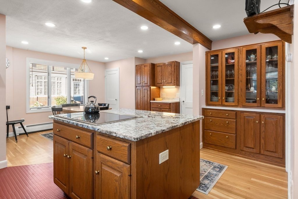 Interior, Kitchen, Pendant Lights, Recessed Lighting, Wooden Beams, Wood Texture Flooring