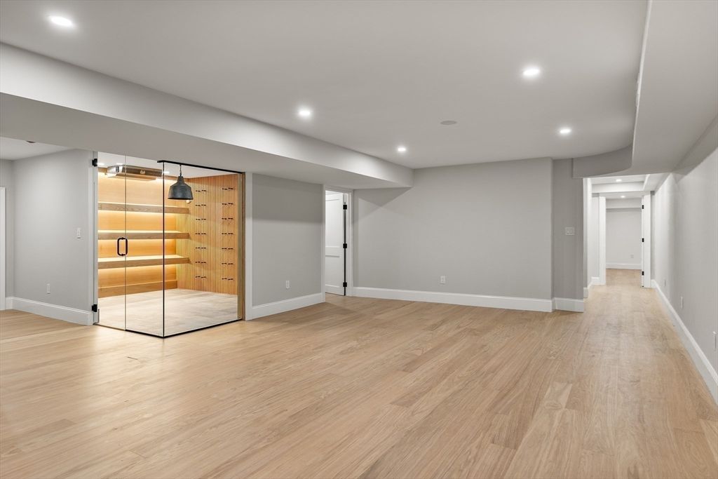 Empty room, Interior, Recessed Lighting, Wine Storage, Wood Texture Flooring