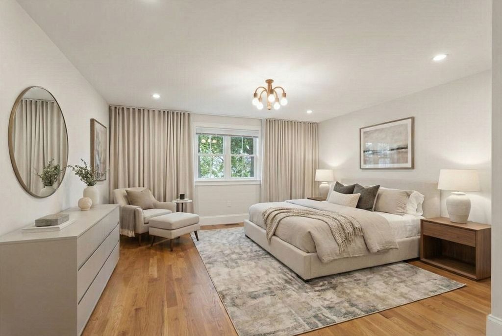 Bedroom, Interior, Recessed Lighting, Wood Texture Flooring